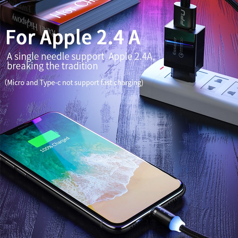 1m 2m 3m pack iPhone/USB-C/Micro USB LED Charging Cable