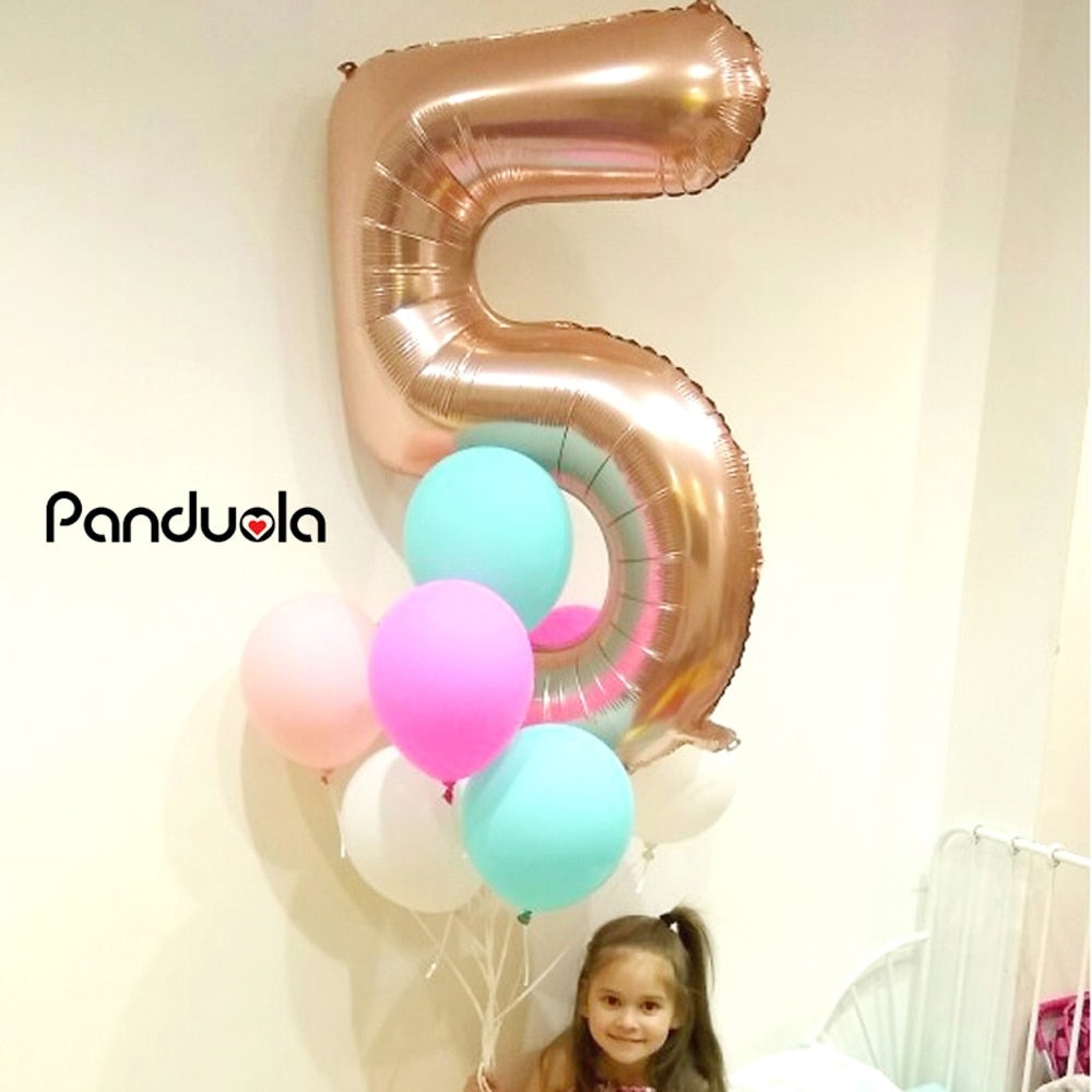 rose gold balloons foil Number balloon birthday party decorations kids orbs figure Air Balloons globos happy birthday ballon