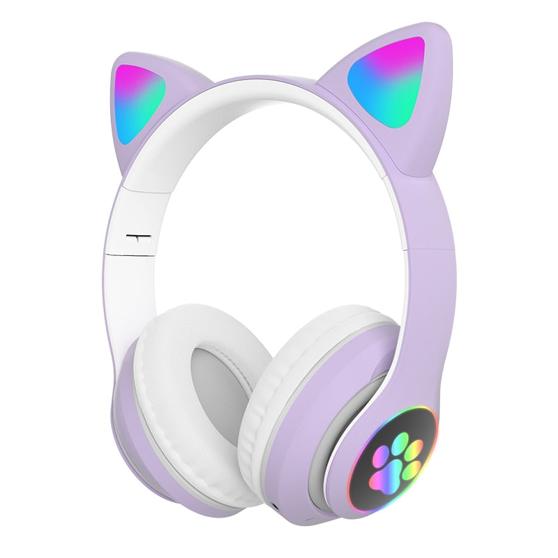 New Arrival LED Cat Ear Noise Cancelling Headphones Bluetooth 5.0 Young People Kids Headset Support TF Card 3.5mm Plug with Mic