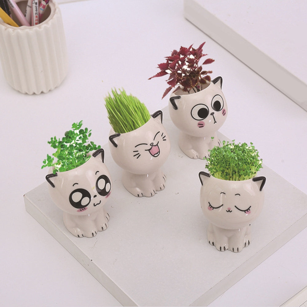 Mini Cat-Shaped Cartoon Ceramic Flowerpot