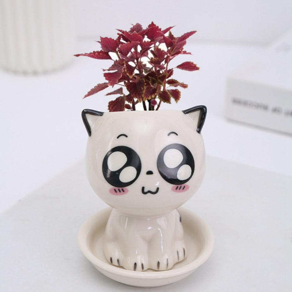 Mini Cat-Shaped Cartoon Ceramic Flowerpot