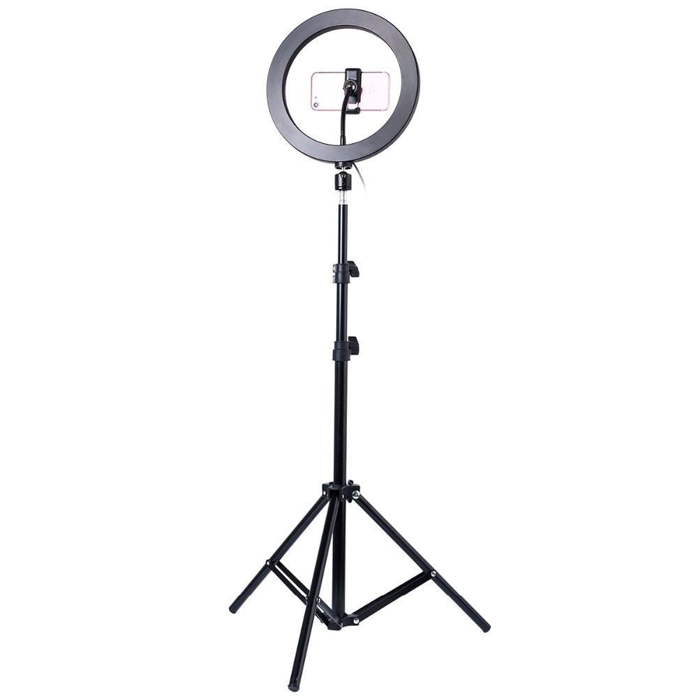 Photography LED Selfie Ring Light 10inch Metal Dimmable Camera Phone Ring Lamp With Stand Tripods For Makeup Video Live Studio