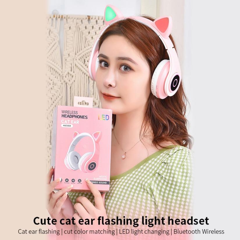 New Arrival LED Cat Ear Noise Cancelling Headphones Bluetooth 5.0 Young People Kids Headset Support TF Card 3.5mm Plug with Mic