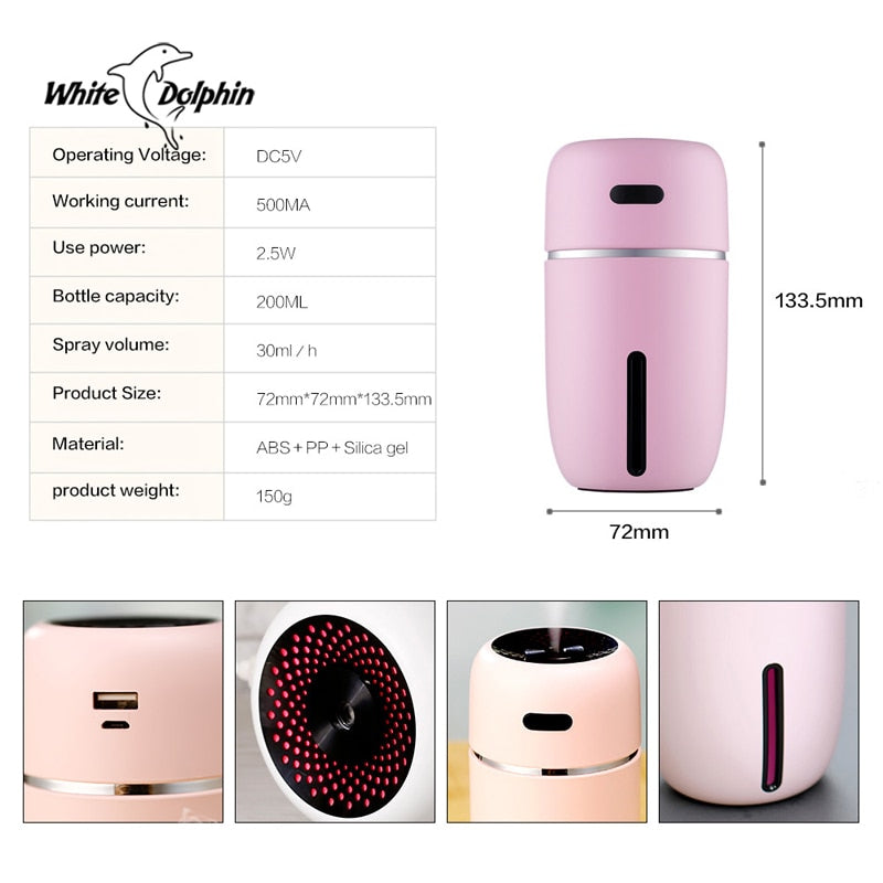 White Dolphin Mini USB Air Humidifier Aroma Diffuser With Changing LED